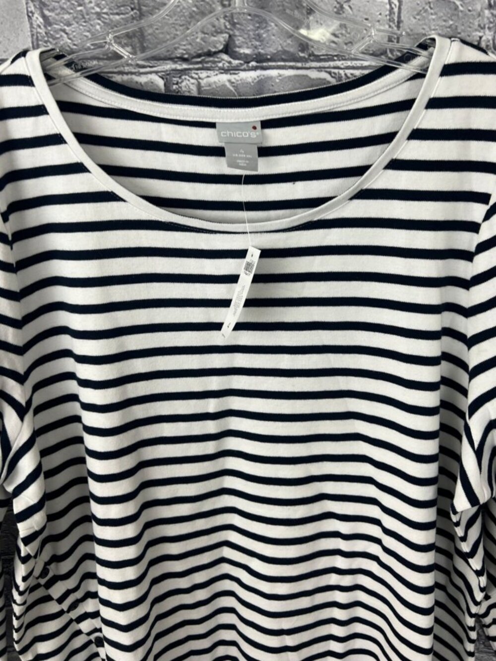 Chico's Stripe Side Button Tunic Top Size 4 US XXL LS Knit Classic Navy NWT - Picture 5 of 8